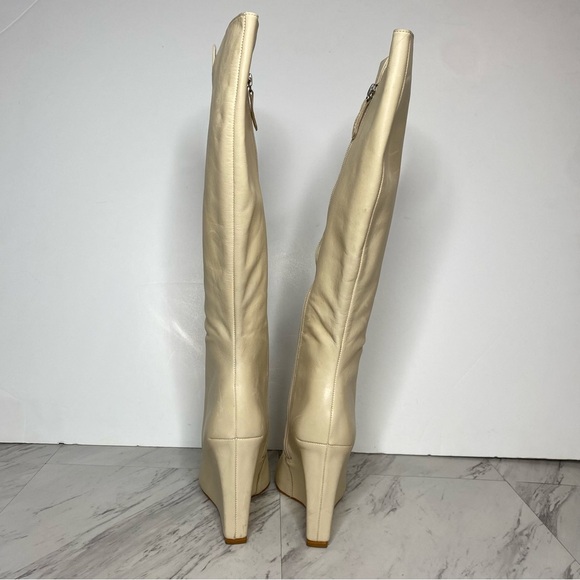 Schutz Asya Up Eggshell Leather Pointy Toe Wedge Tall Boot 9B - Picture 3 of 14